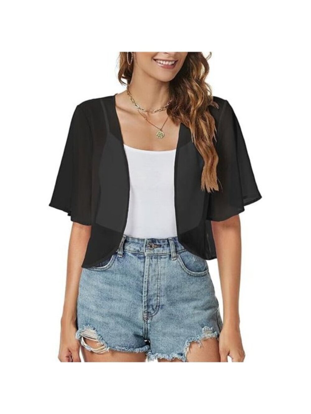 Women Shrug Chiffon Cardigans Open Front Short Sleeve Bolero for Evening Dressy